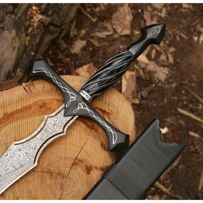 Damascus Steel Fantasy Sword 40 Inch Handmade Viking Display Sword Cosplay Collector Replica 4