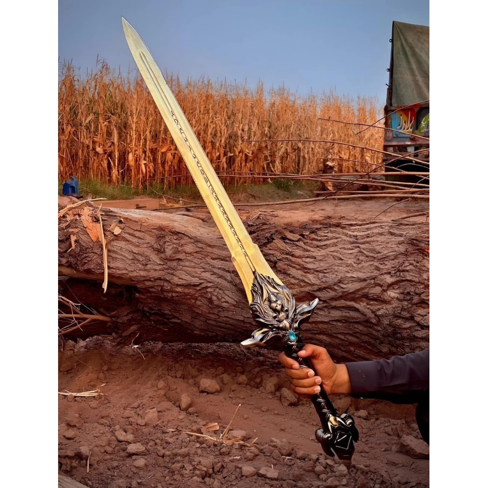 Anduin Wrynn Shalamayne Sword Replica 38 Inch High Carbon Steel WoW Cosplay Display W Wall Plaque 0