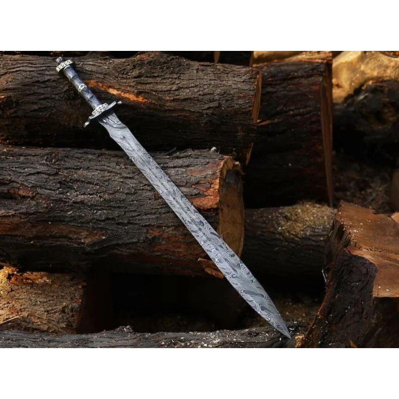 HandForged Damascus Steel Sword Custom Handmade Viking Style Full Tang Blade 0