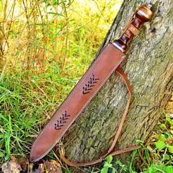 roman gladius replica | handmade damascus steel with leather sheath | presentation display