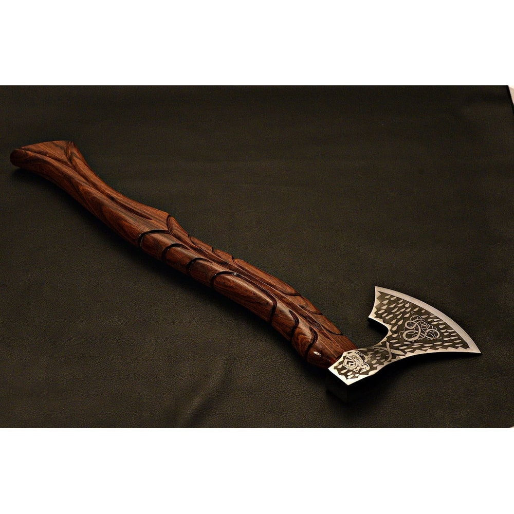 Handmade Viking Axe Etched Carbon Steel Blade With Rosewood Handle Display Piece Christmas Gift 1
