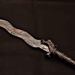 handmade damascus sword | serpentine blade with leather sheath | decorative fantasy blade | unique wavy blade sword