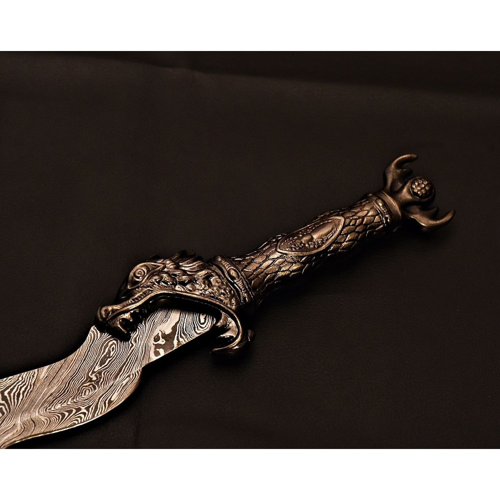 Handmade Damascus Sword Serpentine Blade With Leather Sheath Decorative Fantasy Blade Unique Wav 2