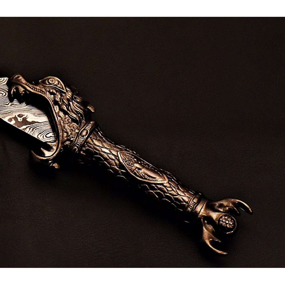 Handmade Damascus Sword Serpentine Blade With Leather Sheath Decorative Fantasy Blade Unique Wav 4