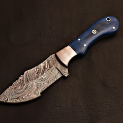 handmade damascus steel tracker knife | fixed blade with leather sheath | decorative fantasy blade