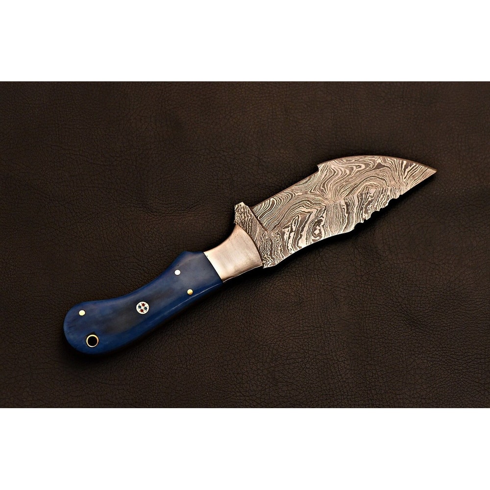 Handmade Damascus Steel Tracker Knife Fixed Blade With Leather Sheath Decorative Fantasy Blade 1