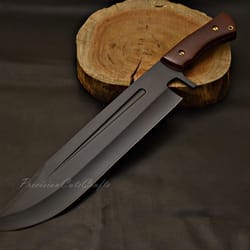 german steel bowie knife | black powder coated blade with leather sheath | survival gear setups