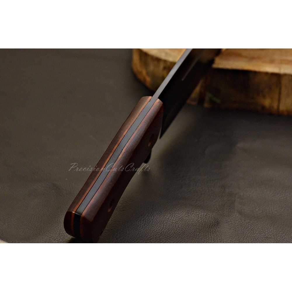 German Steel Bowie Knife Black Powder Coated Blade With Leather Sheath Survival Gear Setups 4