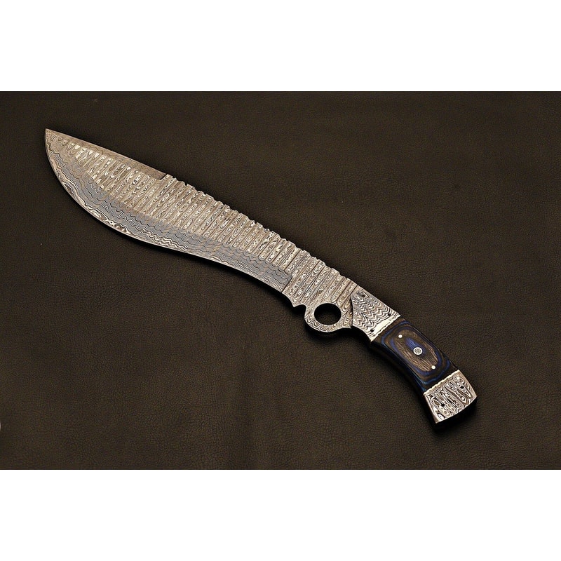 Handmade Damascus Bowie Knife Camping EDC Fixed Blade With Leather Sheath 4