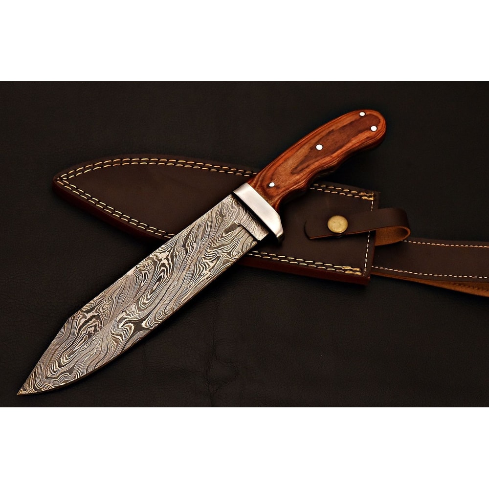 Heavy Duty Damascus Steel Bowie Outdoor Survival Fixed Blade Knife Groomsmen Gift Father Day 1