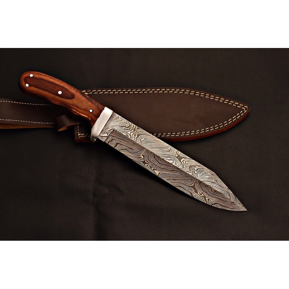 Heavy Duty Damascus Steel Bowie Outdoor Survival Fixed Blade Knife Groomsmen Gift Father Day 4