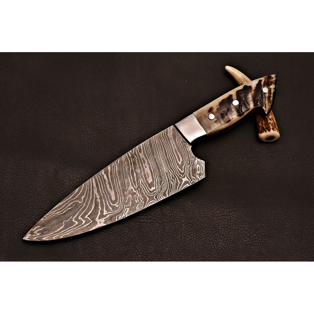 Damascus Steel Cooking Knife Artisan Chef Blade With Ram Horn Handle Anniversary Gifts 0