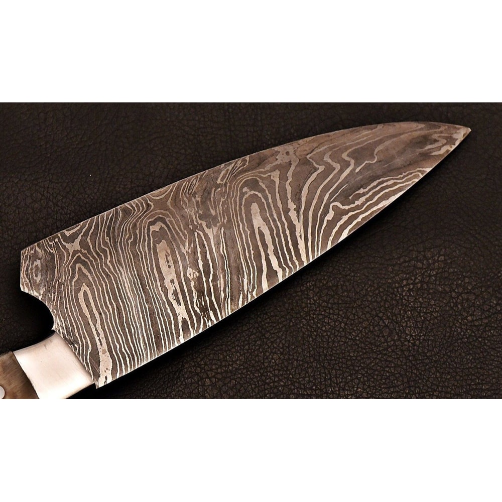 Damascus Steel Cooking Knife Artisan Chef Blade With Ram Horn Handle Anniversary Gifts 2