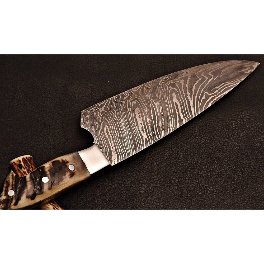 Damascus Steel Cooking Knife Artisan Chef Blade With Ram Horn Handle Anniversary Gifts 5