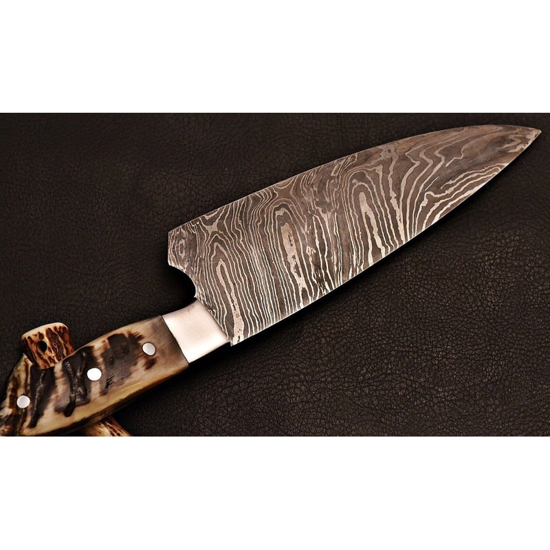 Damascus Steel Cooking Knife Artisan Chef Blade With Ram Horn Handle Anniversary Gifts 5