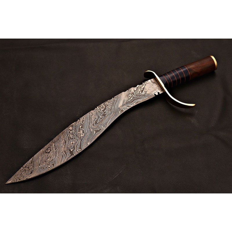 Damascus Steel Kukri HandForged Curved Survival Knife Birthday Gifts For Him 4
