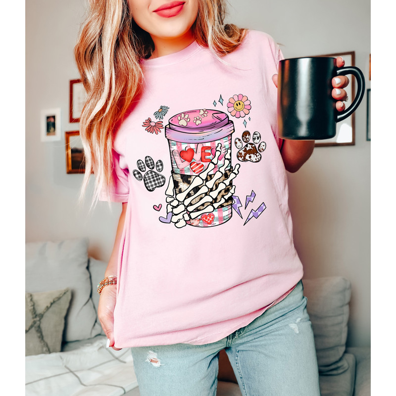 Coffee Skeleton Hand cotton Valentine's T-Shirt1.jpg