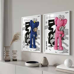 hypebeast toys poster set, hypebeast 2 piece wall art, hypebeast figure decor, minimalist hypebeast prints, gift for boy