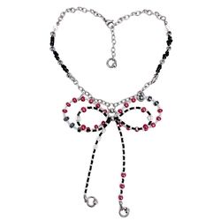 Choker bow necklace made of bloody red beads and steel