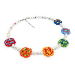 Necklace of Shell Pearl beads and smiley faces handmade of bright Czech beads Colorful