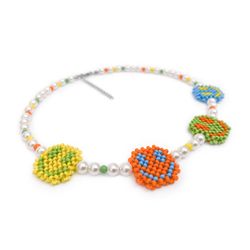 Necklace of Shell Pearl beads and emoticons handmade of bright Czech beads Acid colors