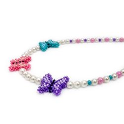 butterfles necklace of shell pearl beads and butterflies handmade of bright czech beads unisex