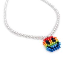 Necklace of Shell Pearl beads and rainbow emoji of Czech beads