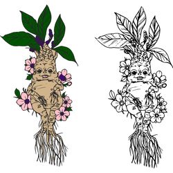 mandrake with flowers svg, harry potter svg, harry potter movie svg, hogwarts svg, wizard svg, treding svg, cut file