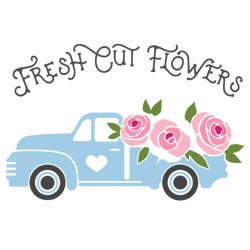 truck svg, fresh cut flowers svg, floral truck svg, spring svg, truck with flowers, blue truck svg, digital download