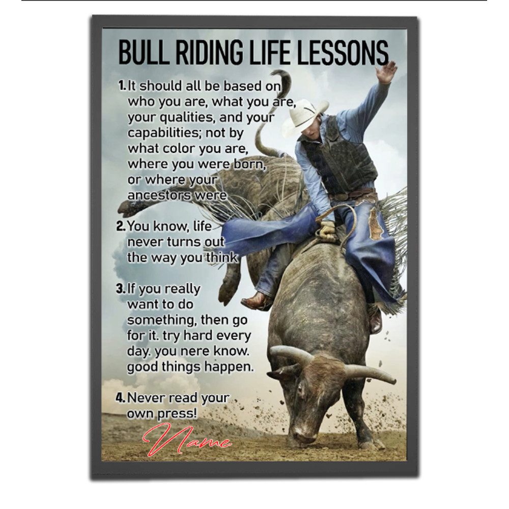 Bull Riding Life Lessons Personalized Bull Riding Poster Print Wall Art Decor Inspirational Gift for Bull Rider Cow Boy Rodeo Lover.jpg