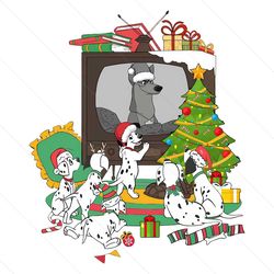 101 Dalmatians Watching TV Christmas Light PNG File Digital