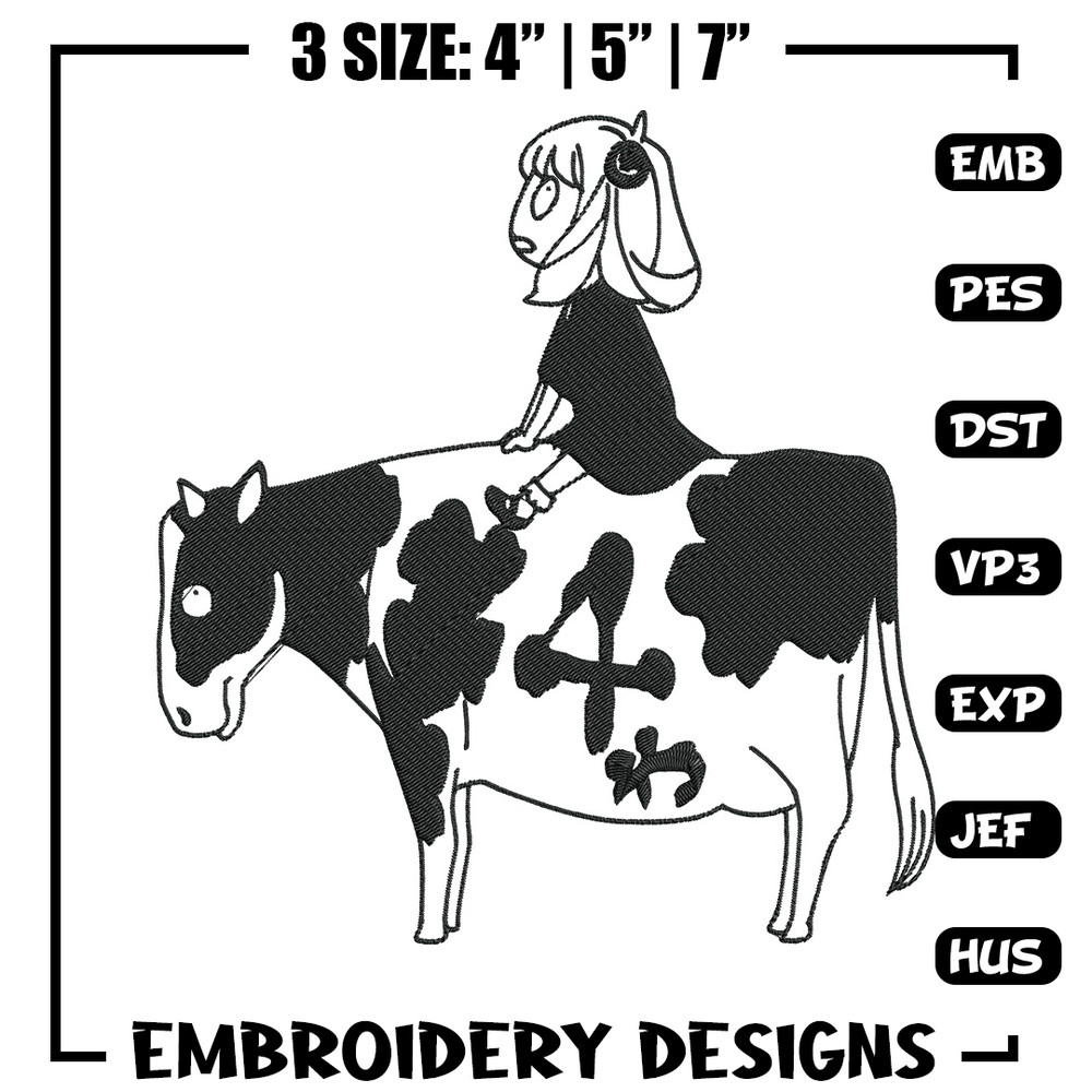 Anya riding a cow Embroidery Design, Spy x family Embroidery, Embroidery File, Anime Embroidery, Digital download.jpg