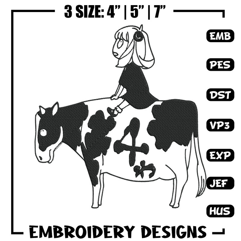 Anya riding a cow Embroidery Design, Spy x family Embroidery, Embroidery File, Anime Embroidery, Digital download.jpg