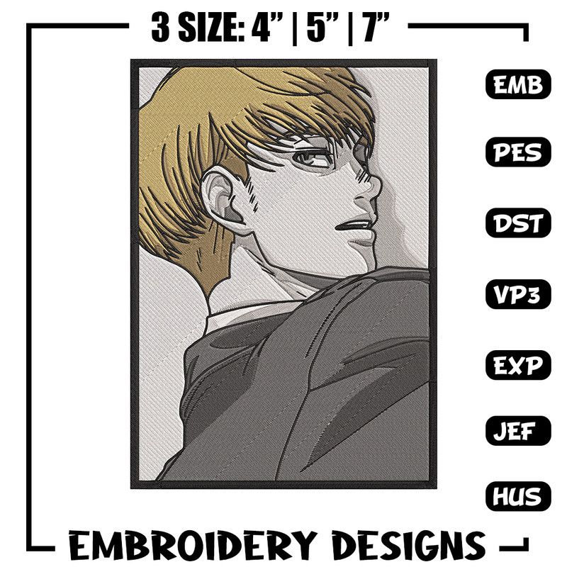Armin Arlert Embroidery Design, Aot Embroidery, Embroidery File, Anime Embroidery, Anime shirt, Digital download.jpg
