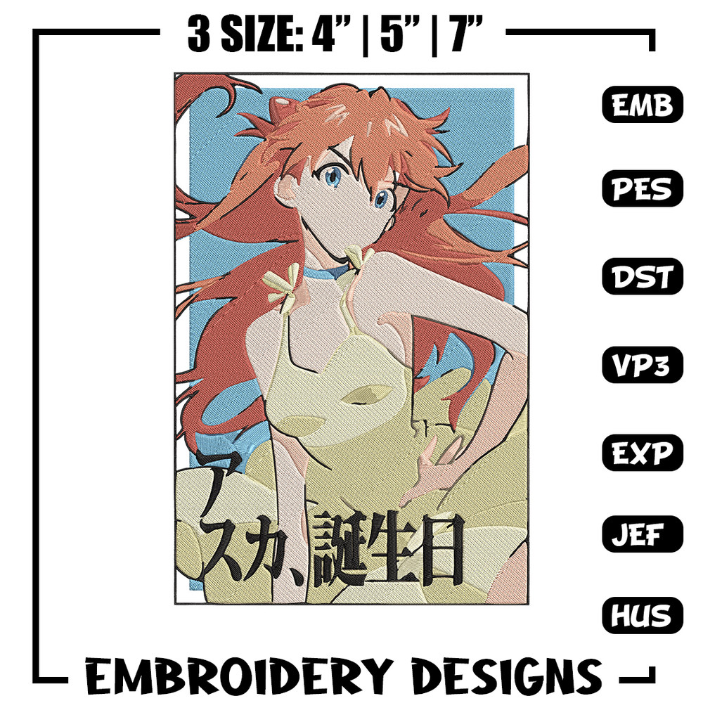 Asuka poster Embroidery Design, Evangelion Embroidery, Embroidery File, Anime Embroidery, Anime shirt, Digital download.jpg