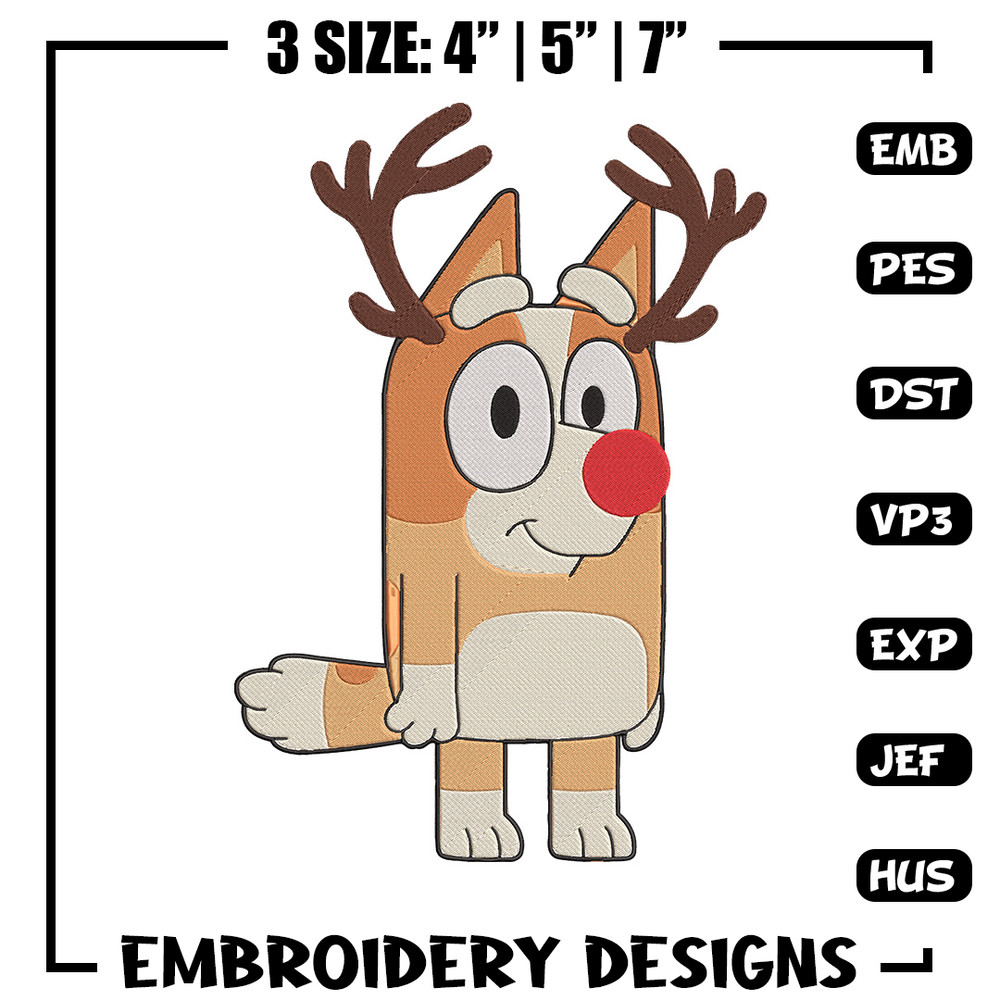 Bingo reineer Embroidery Design, Bluey Embroidery, Embroidery File, Chrismas Embroidery, Anime shirt, Digital download.jpg