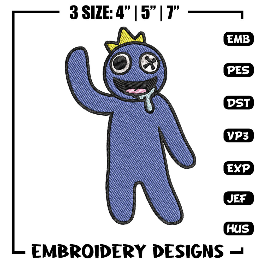 Blue Rainbow Embroidery Design, Rainbow Friends Embroidery, Embroidery File, Anime Embroidery, Digital download..jpg