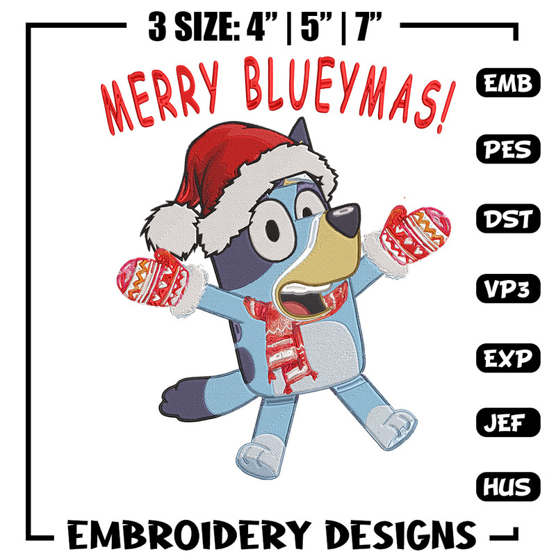 Bluey chrismas Embroidery Design, Bluey Embroidery, Embroidery File,Chrismas Embroidery, Anime shirt, Digital download.jpg