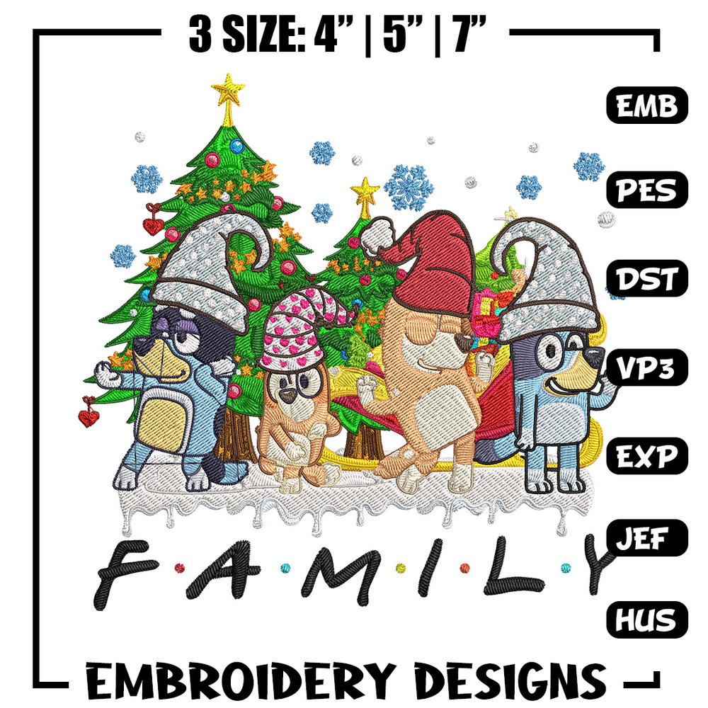 Bluey family Embroidery Design, Bluey Embroidery, Embroidery File, Chrismas Embroidery, Anime shirt, Digital download.jpg