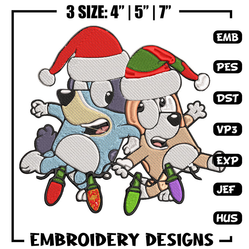 Bluey x Bingo Embroidery Design, Bluey Embroidery, Embroidery File, Chrismas Embroidery, Anime shirt, Digital download..jpg