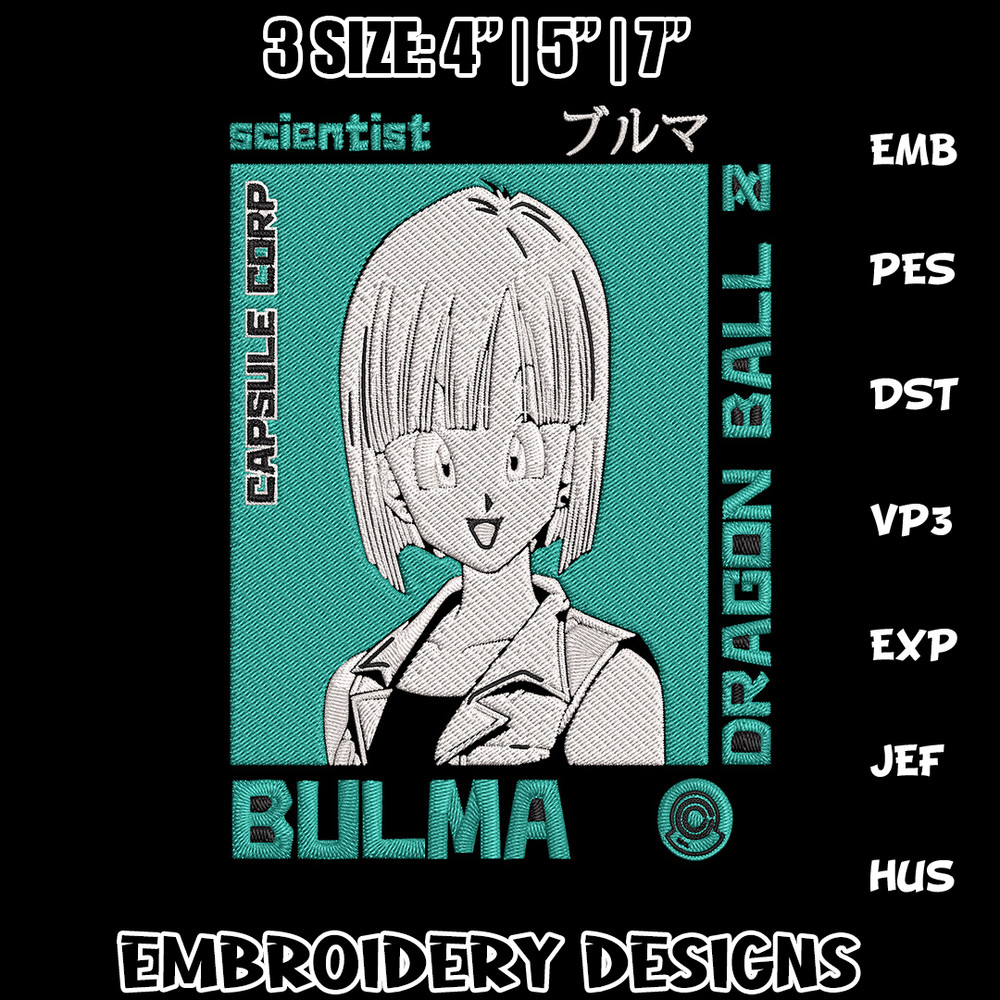 Bulma poster Embroidery Design, Dragonball Embroidery, Embroidery File, Anime Embroidery, Anime shirt, Digital download..jpg