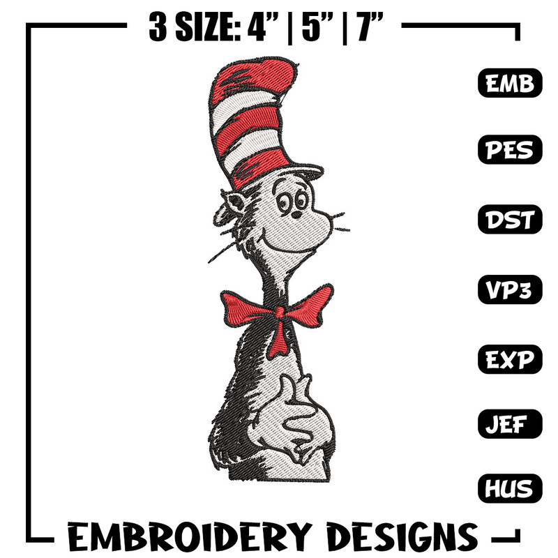 Cat in the Hat Logo Embroidery Design, Dr Seuss Embroidery, Embroidery File, Embroidery design, Digital download..jpg