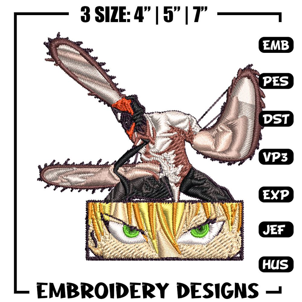 Chainsaw Embroidery Design, Chainsaw man Embroidery, Embroidery File, Anime Embroidery, Anime shirt, Digital download.jpg