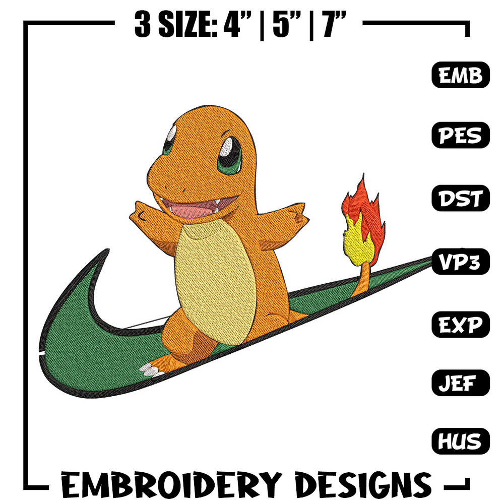 Charmander nike Embroidery Design, Pokemon Embroidery, Embroidery File, Nike Embroidery, Anime shirt, Digital download.jpg