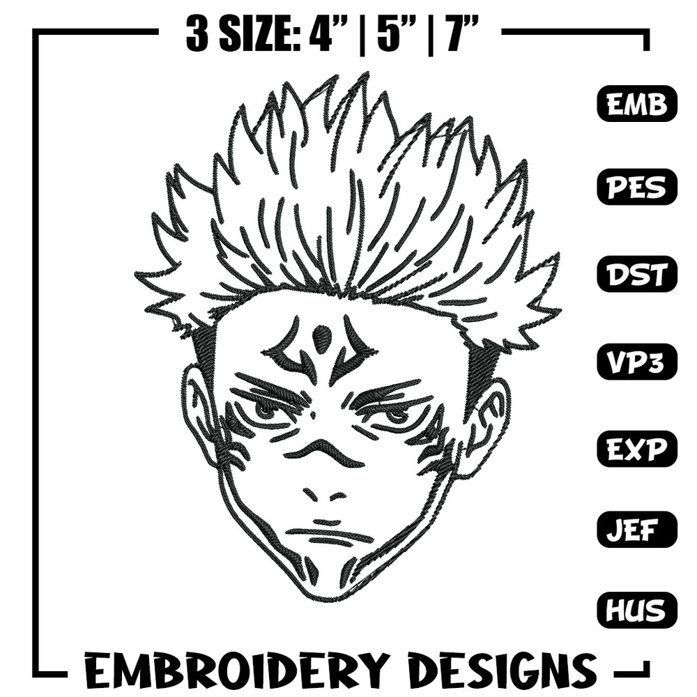 Sukuna Face Embroidery Design, Jujutsu Embroidery, Embroidery File, Anime Embroidery, Anime shirt, Digital download.jpg