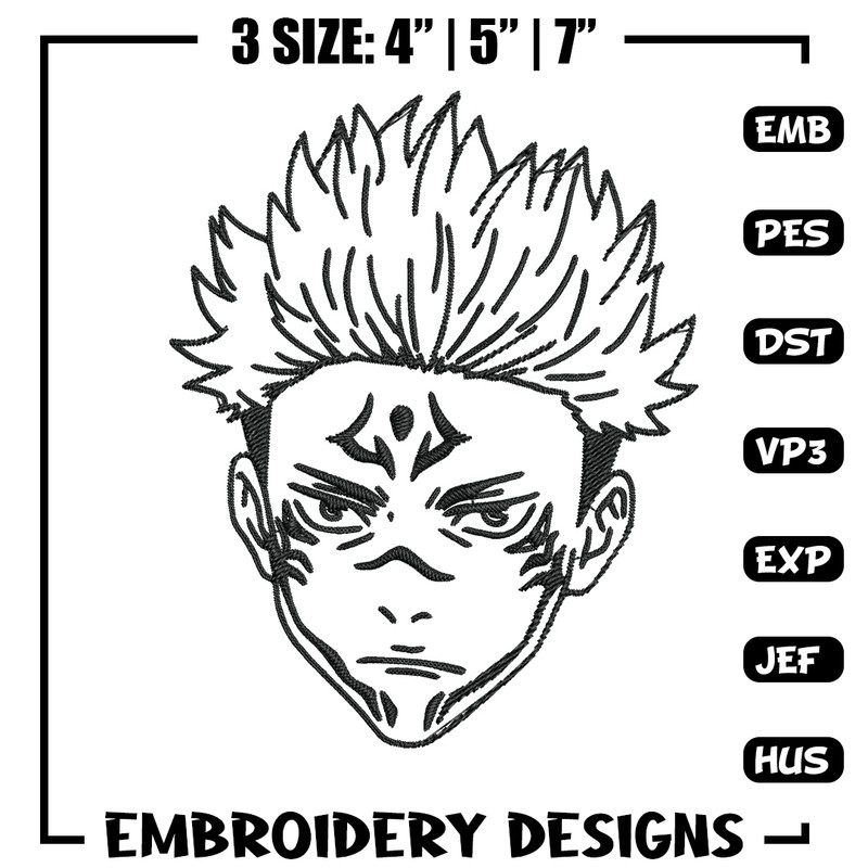 Sukuna face Embroidery Design, Jujutsu Embroidery, Embroidery File,Anime Embroidery, Anime shirt, Digital download.jpg