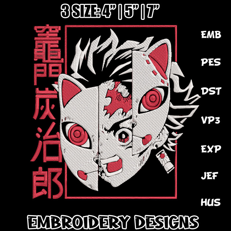 Tanjiro mask Embroidery Design, Demon slayer Embroidery, Embroidery File, Anime Embroidery, Digital download..jpg