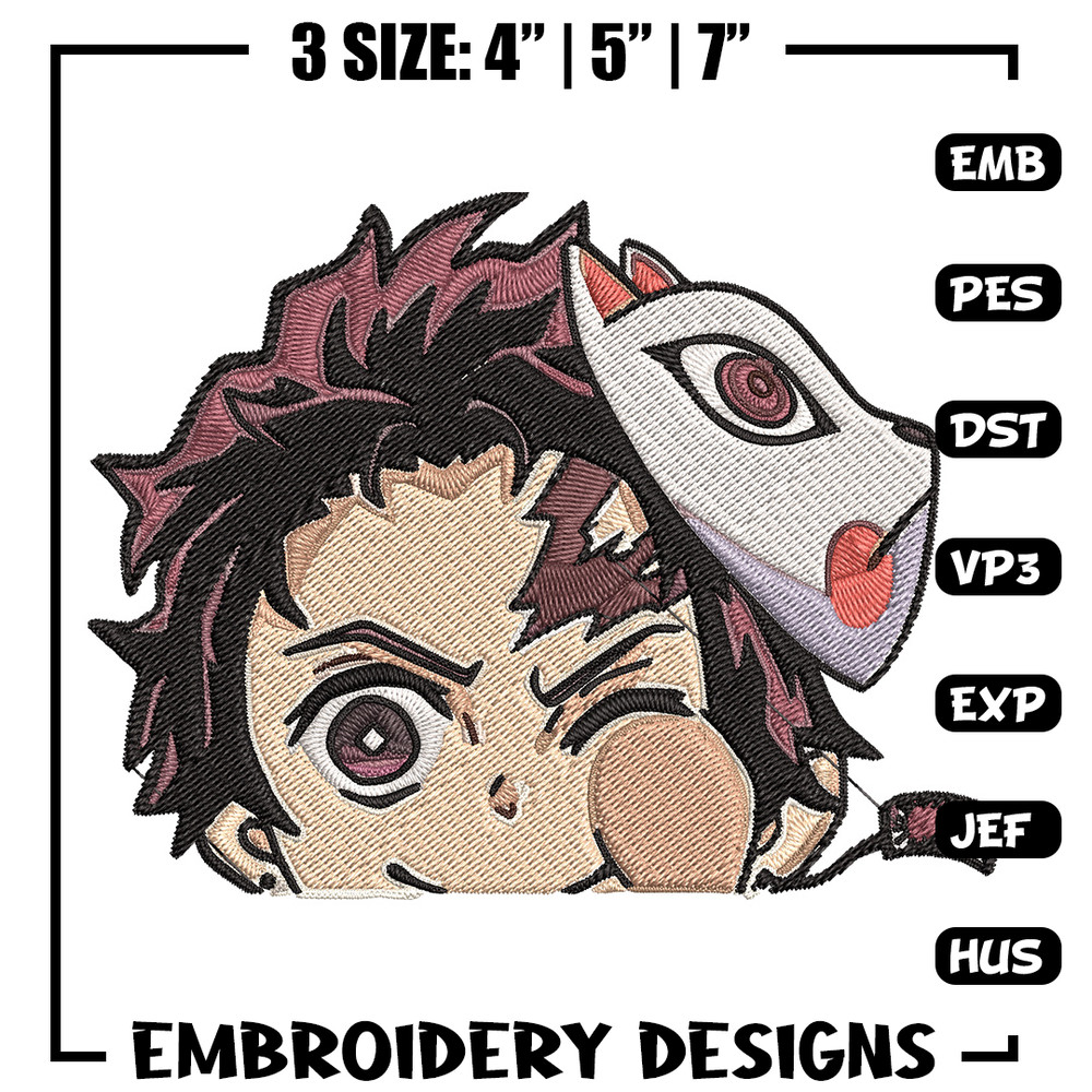 Tanjiro Peeker Embroidery Design, Demon slayer Embroidery, Embroidery File, Anime Embroidery, Digital download..jpg