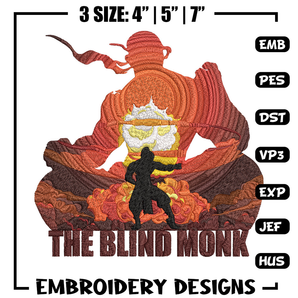 The blind monk Embroidery Design, Poster Embroidery, Embroidery File, Anime Embroidery, Anime shirt, Digital download.jpg