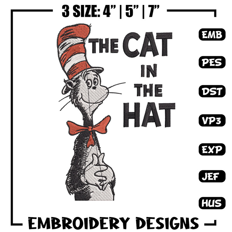 The Cat in the Hat Embroidery Design, Dr seuss Embroidery, Embroidery design, Embroidery File, Digital download..jpg